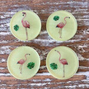 Flamingo & Palms Green Resin Drink Coasters Set of 4 House Housewarming Gift